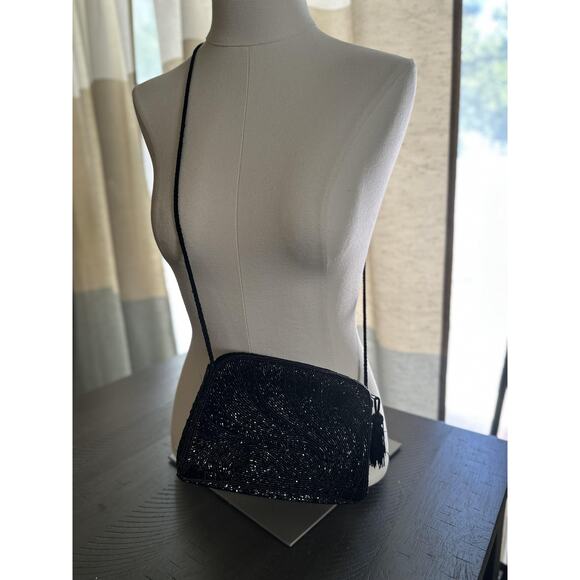 VTG Lord & Taylor Black Beaded Evening Bag Womens Small Purse Handbag Crossbody - Picture 9 of 12
